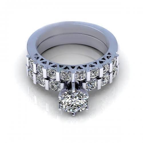 Certified 2.10 CT Round Cut Diamond Bridal Set in 14KT White Gold - Primestyle.com