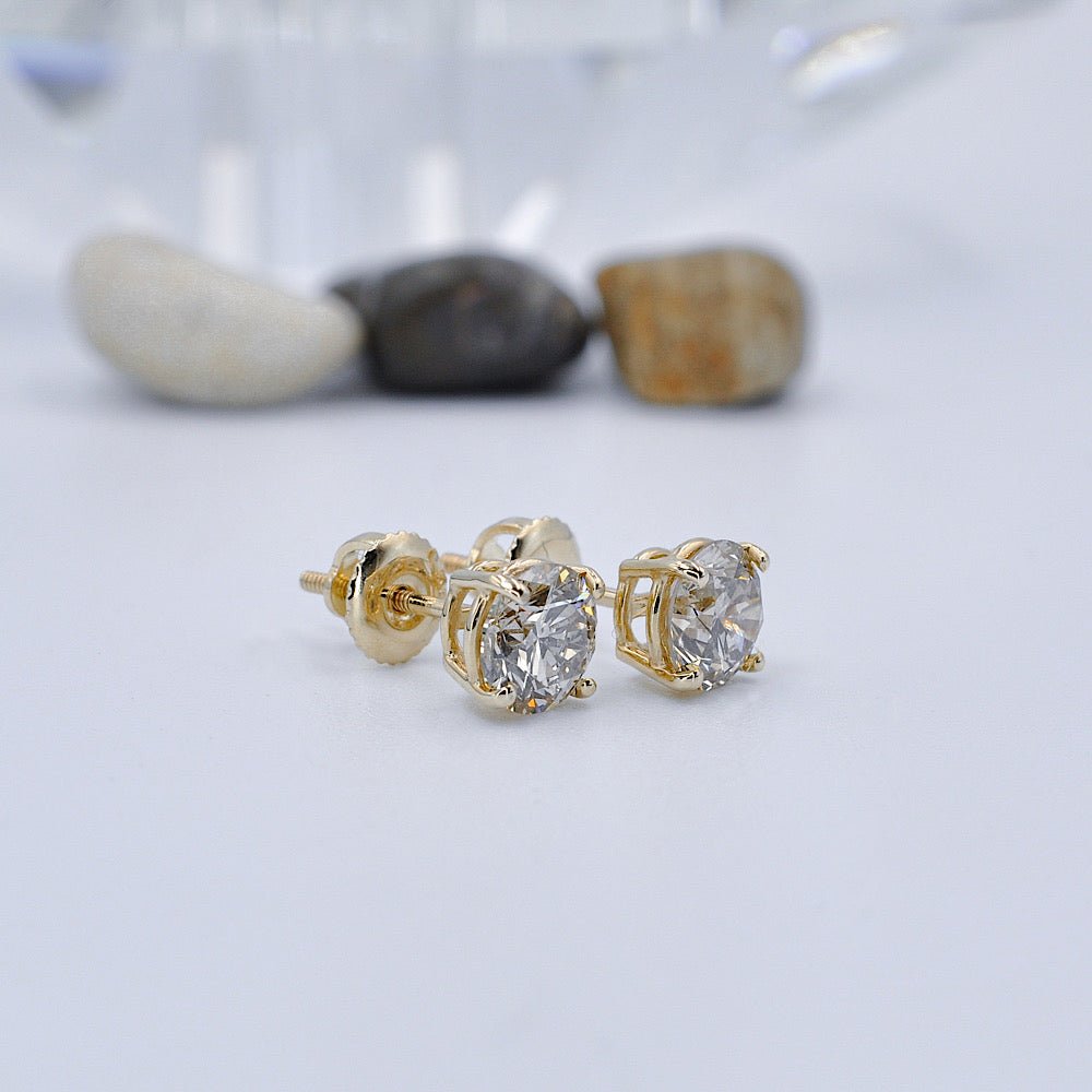 Certified 2.20CT Round Cut Diamond Stud Earrings in 14KT Yellow Gold - Primestyle.com