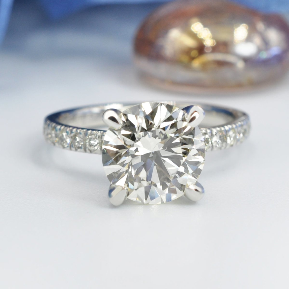 Certified 3.30 CT Round Cut Diamond Engagement Ring in Platinum - Primestyle.com