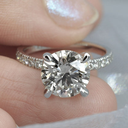 Certified 3.30 CT Round Cut Diamond Engagement Ring in Platinum - Primestyle.com