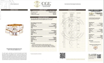 Certified 3.90CT Emerald and Princess Cut Diamond Bridal Set in 14KT Yellow Gold - Primestyle.com