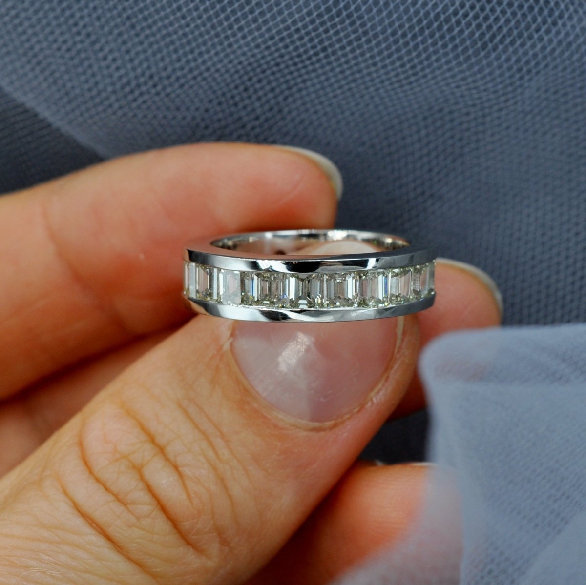 Certified Emerald Cut Diamond Eternity Ring in Platinum