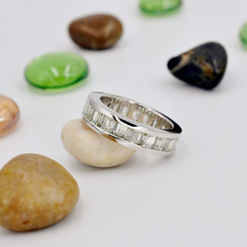 Certified 4.00CT Emerald Cut Diamond Eternity Ring in Platinum - Primestyle.com