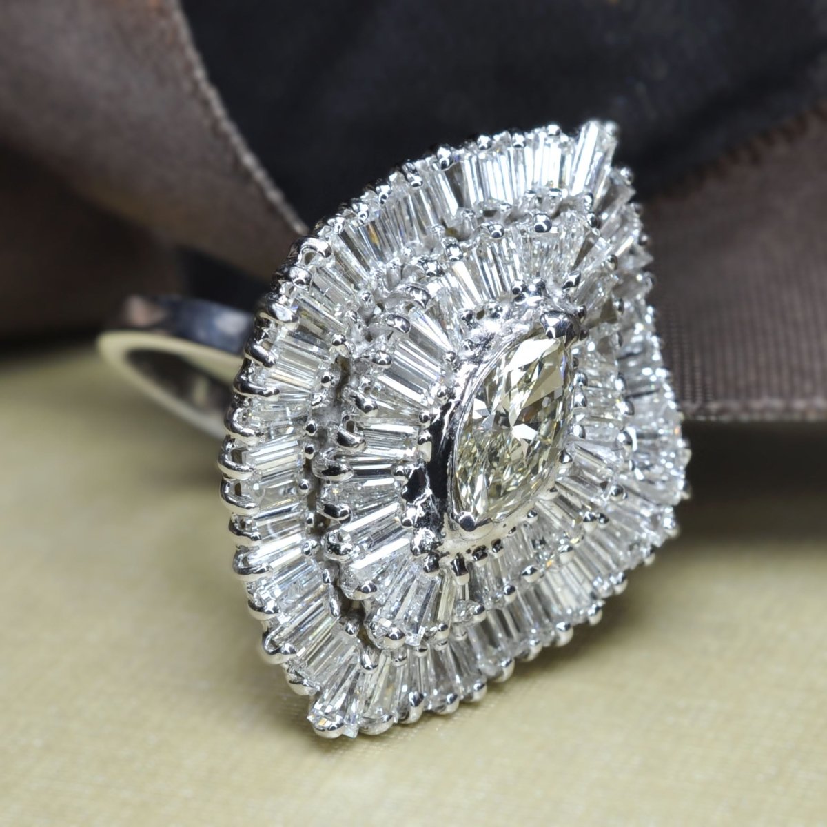 Certified 4.45CT Marquise and Baguette Cut Diamond Engagement Ring in 14KT White Gold - Primestyle.com
