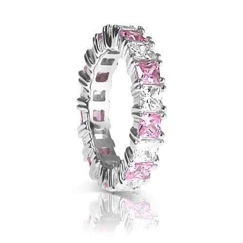 Certified 4.70CT Princess Cut Pink Sapphires &amp; Diamond Eternity Ring in 14KT White Gold - Primestyle.com