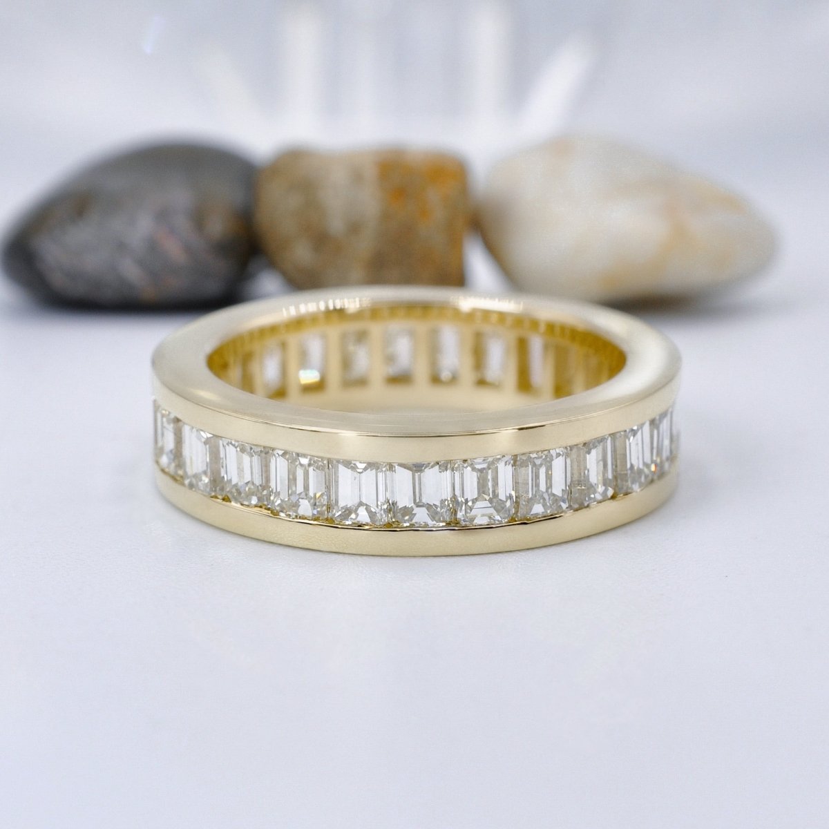 Certified 7.00CT Emerald Cut Diamond Eternity Ring in 14KT Yellow Gold - Primestyle.com