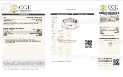 Certified 7.00CT Emerald Cut Diamond Eternity Ring in Platinum - Primestyle.com