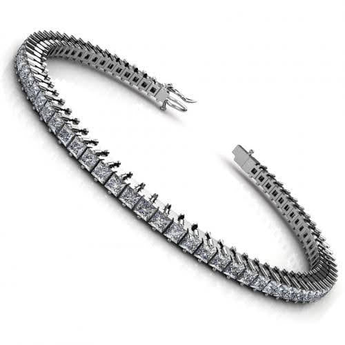 Certified 9.00CT Princess cut Tennis Bracelet in 18KT White Gold - Primestyle.com