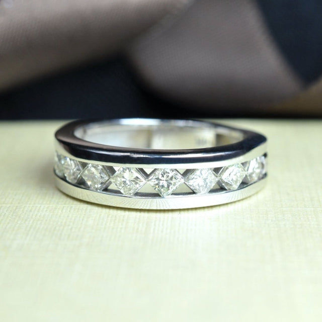 Classy 0.90CT Princess Cut Diamond Wedding Band in 14KT White Gold