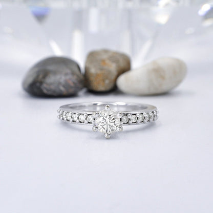Cost-Effective 0.70 CT Round Cut Diamond Engagement Ring in 14 KT White Gold - Primestyle.com