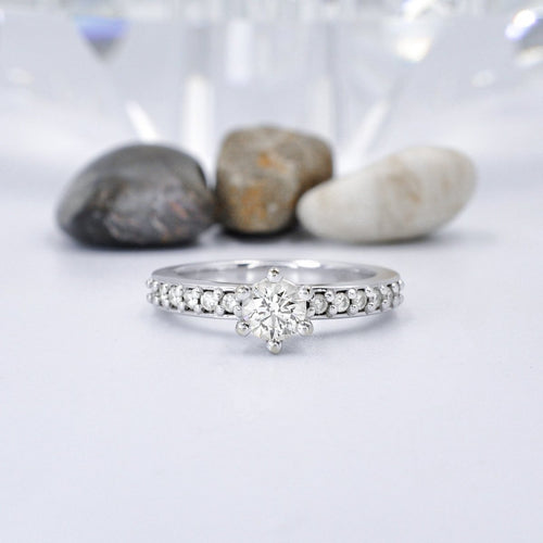 Cost-Effective 0.70 CT Round Cut Diamond Engagement Ring in 14 KT White Gold - Primestyle.com