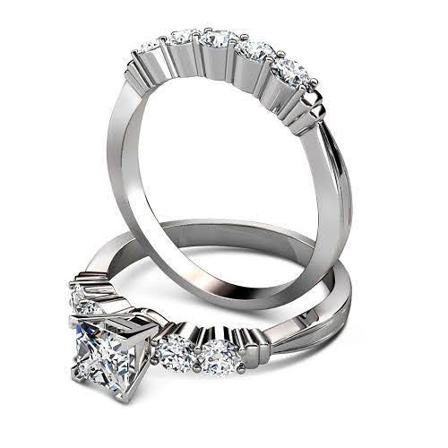 Cost-Effective 1.55CT Princess and Round Cut Diamond Bridal Set in 14KT White Gold - Primestyle.com