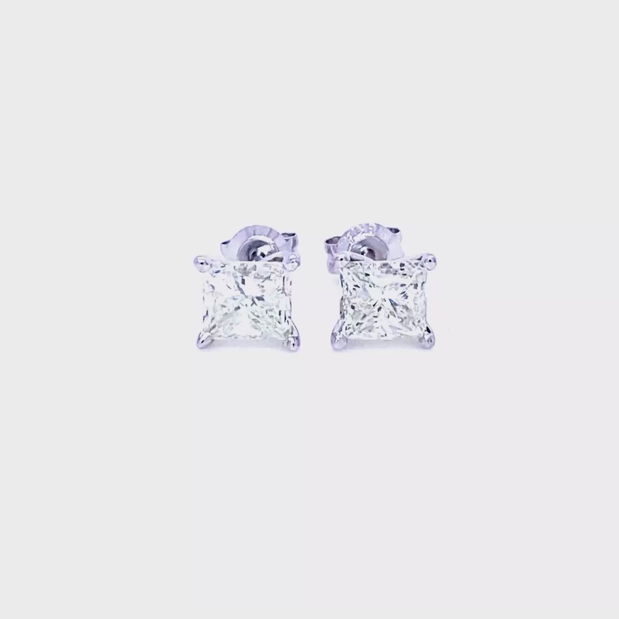 Certified 2.00CT Princess Cut Diamond Stud Earrings in 14KT White Gold