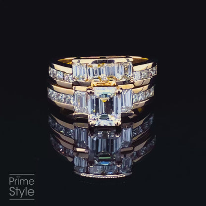 Certified 3.90CT Emerald and Princess Cut Diamond Bridal Set in 14KT Yellow Gold