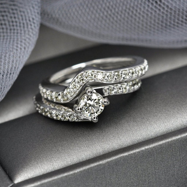 Delightful 1.05 CT Round Cut Diamond Bridal Set in 14KT White Gold