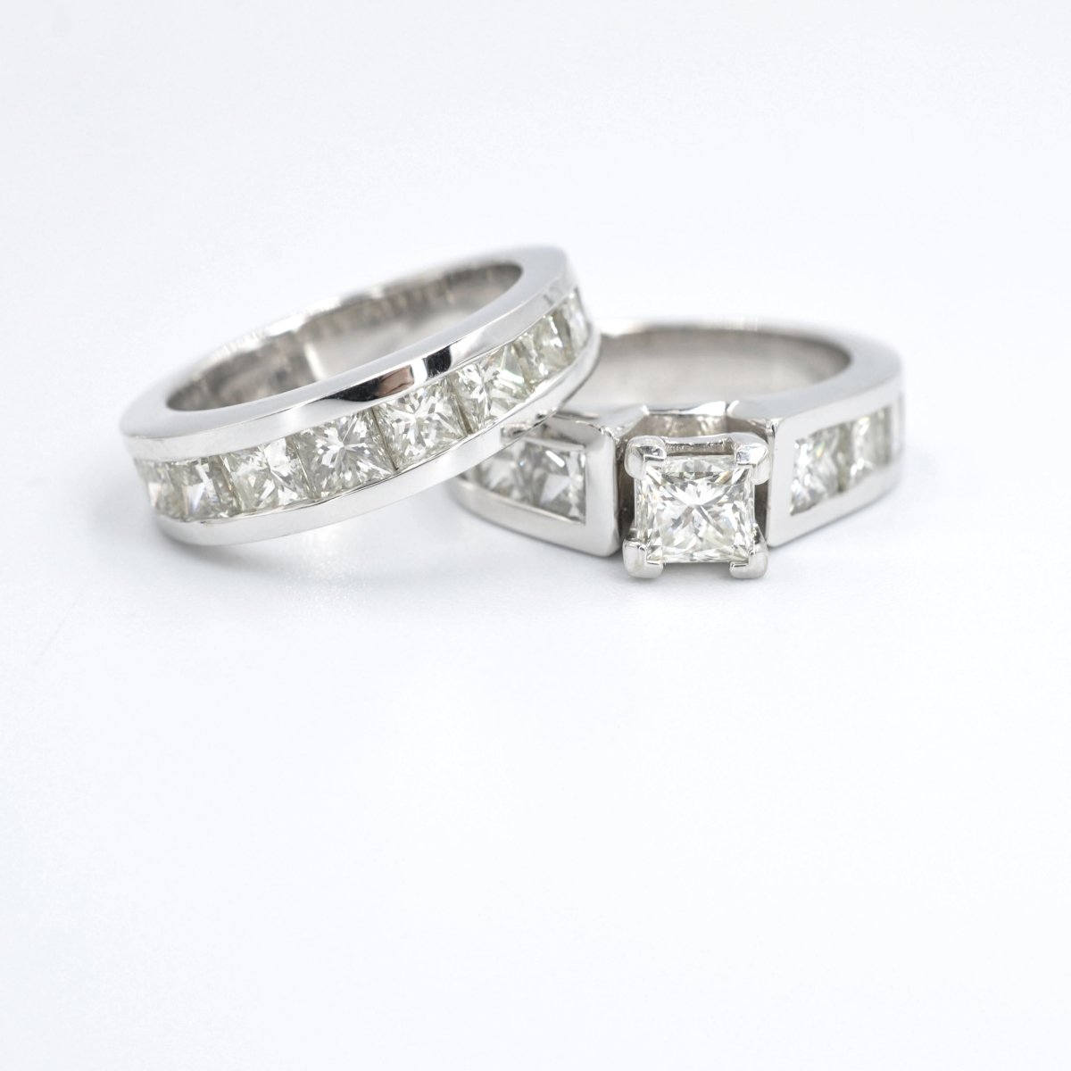 Delightful 5.70CT Princess Cut Diamond Bridal Set in 14KT White Gold - Primestyle.com