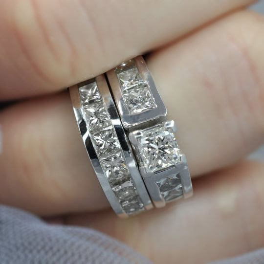 Delightful 5.70CT Princess Cut Diamond Bridal Set in 14KT White Gold