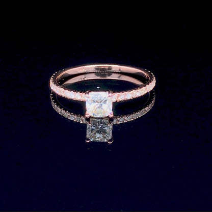Special 0.80CT Cushion and Round Cut Diamond Engagement Ring in 14KT Rose Gold
