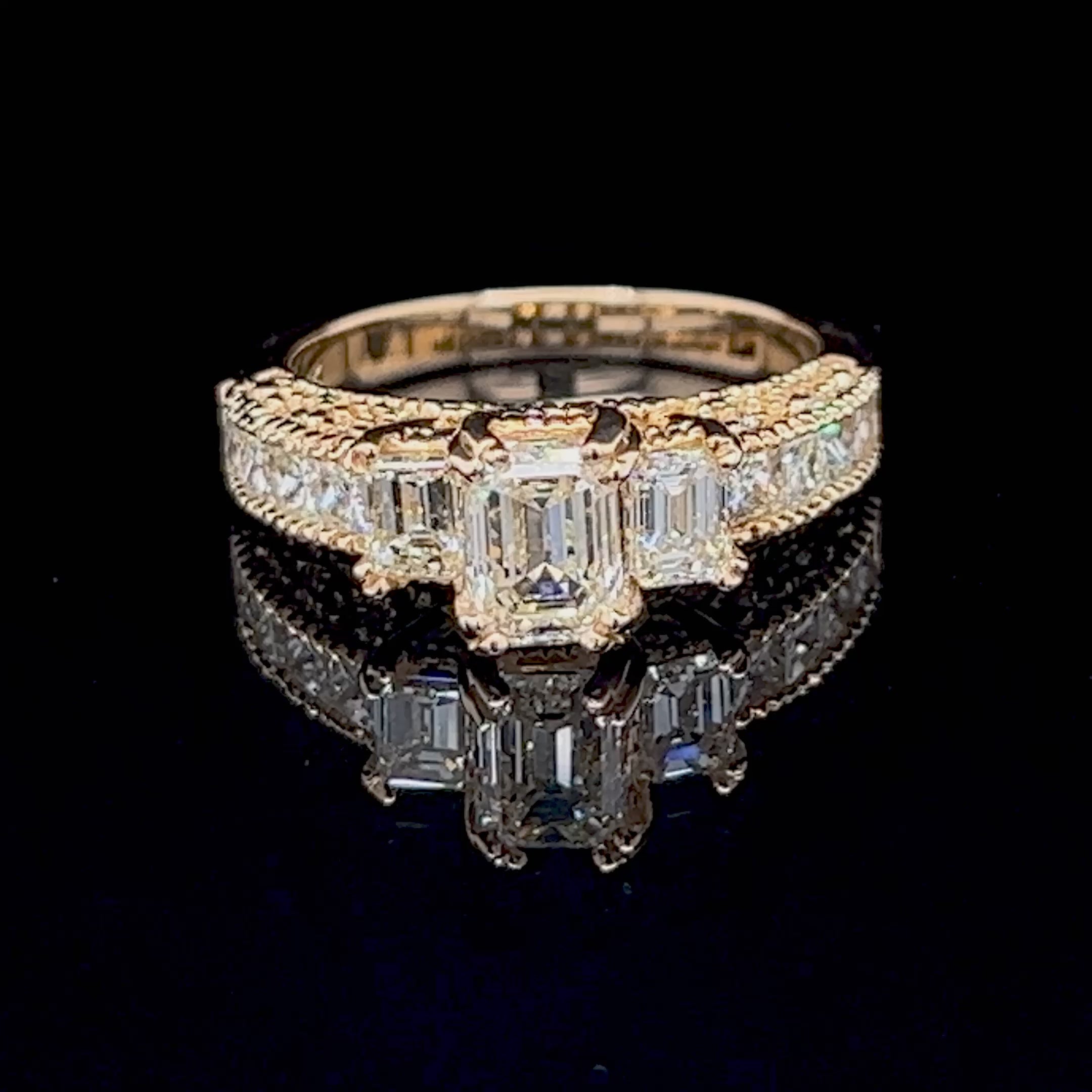 Prestige 2.60 CT Emerald, Princess, and Round Cut Diamond Engagement Ring in 18KT Yellow Gold