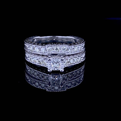 Risk-Free 1.00 CT Round Cut Diamond Bridal Set in 14KT White Gold