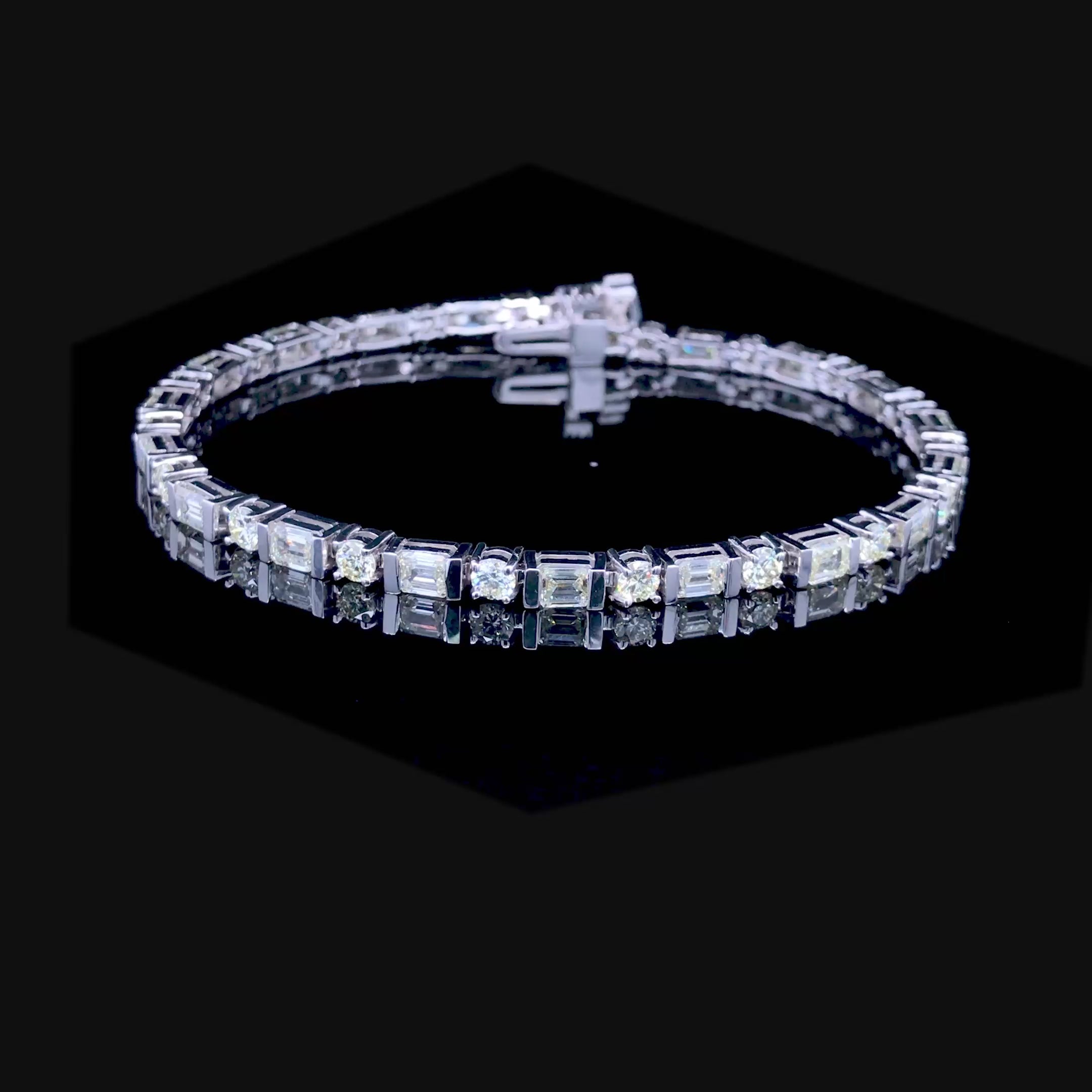 Mesmerizing 6.30CT Emerald and Round Cut Diamond Tennis Bracelet in 18KT White Gold