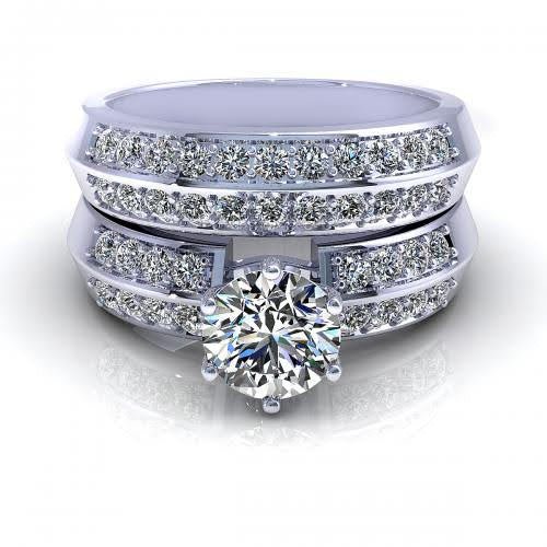 Ecstatic 1.15CT Round Cut Diamond Bridal Set in 14KT White Gold - Primestyle.com