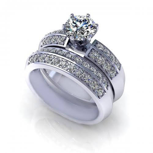 Ecstatic 1.15CT Round Cut Diamond Bridal Set in 14KT White Gold - Primestyle.com