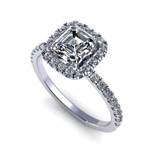 Ecstatic 1.45CT Asscher and Round Cut Diamond Engagement Ring in Platinum - Primestyle.com