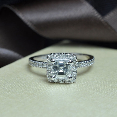 Ecstatic 1.45CT Asscher and Round Cut Diamond Engagement Ring in Platinum - Primestyle.com