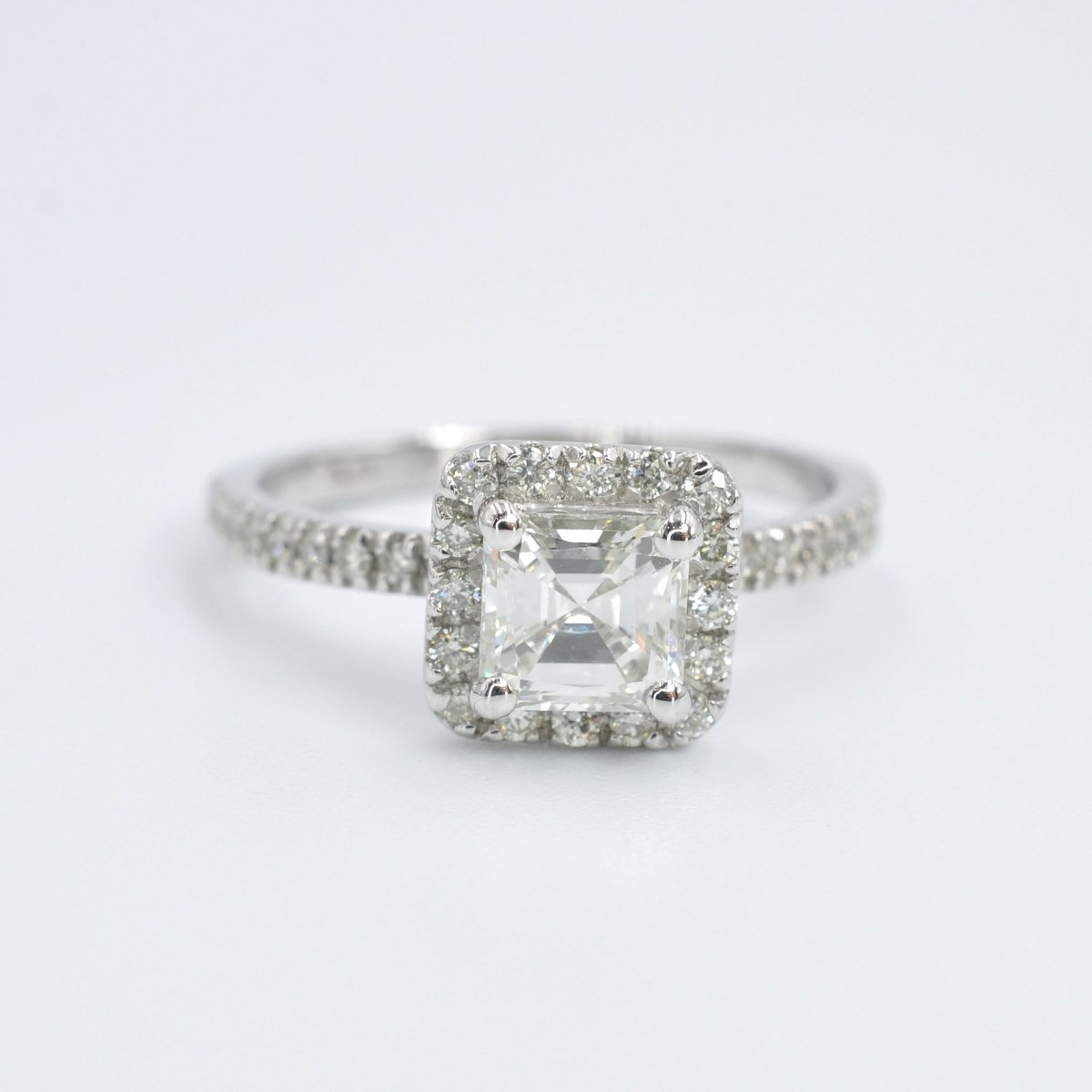 Ecstatic 1.45CT Asscher and Round Cut Diamond Engagement Ring in Platinum - Primestyle.com