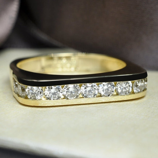 Elegant 1.50 CT Round Cut Diamond Mens Wedding Band in 18KT Yellow Gold