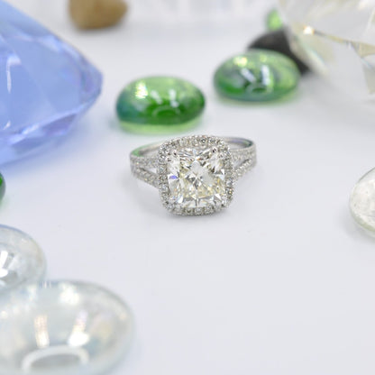 Elegant 3.86 CT Cushion and Round Cut Diamond Engagement Ring in Platinum - Primestyle.com