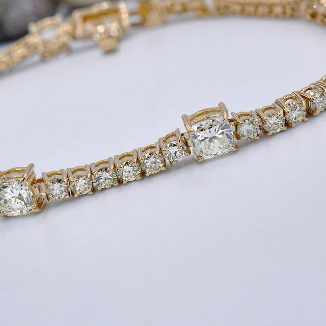 Elegant 7.00CT Cushion and Round Cut Diamond Tennis Bracelet in 14KT Yellow Gold