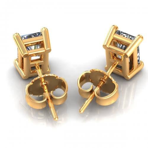 Exclusive 0.80CT Radiant Cut Diamond Stud Earrings in 14KT Yellow Gold - Primestyle.com