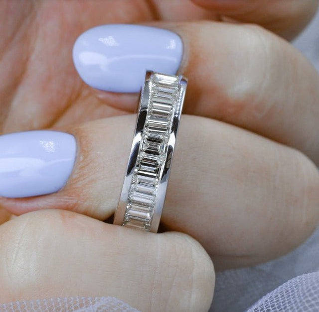 Exclusive 5.20CT Emerald Cut Diamond Eternity Ring in Platinum