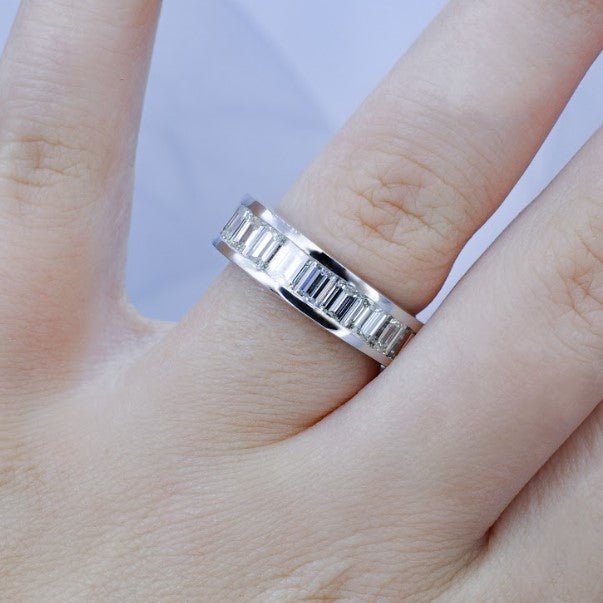 Exclusive 5.20CT Emerald Cut Diamond Eternity Ring in Platinum - Primestyle.com