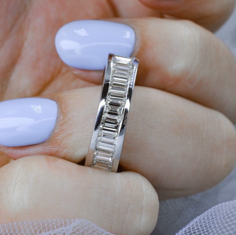 Exquisite 7.00CT Emerald Cut Diamond Eternity Ring in 14KT White Gold - Primestyle.com