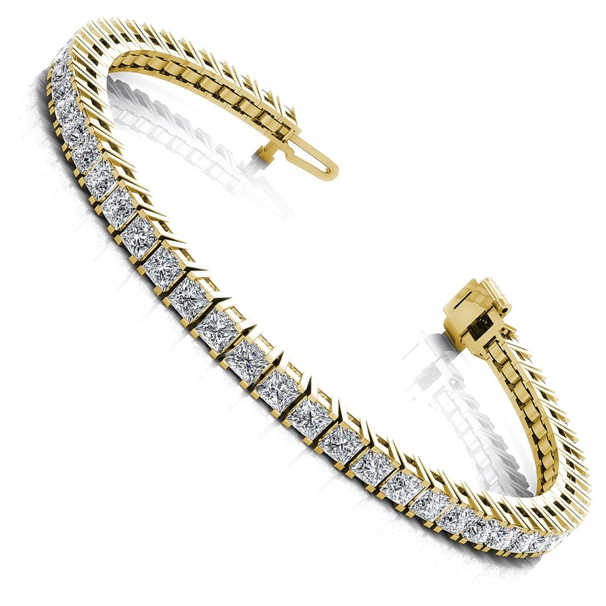 Exquisite 9.00 CT Princess cut Diamond Tennis Bracelet in 14KT Yellow Gold - Primestyle.com