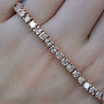 Exquisite 9.00CT Princess Cut Diamond Tennis Bracelet in 14KT Rose Gold - Primestyle.com