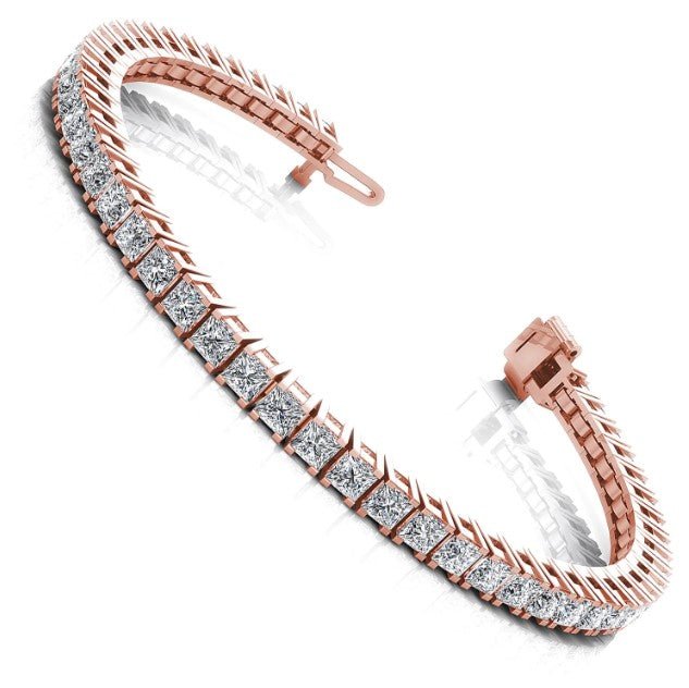 Exquisite 9.00CT Princess Cut Diamond Tennis Bracelet in 14KT Rose Gold - Primestyle.com