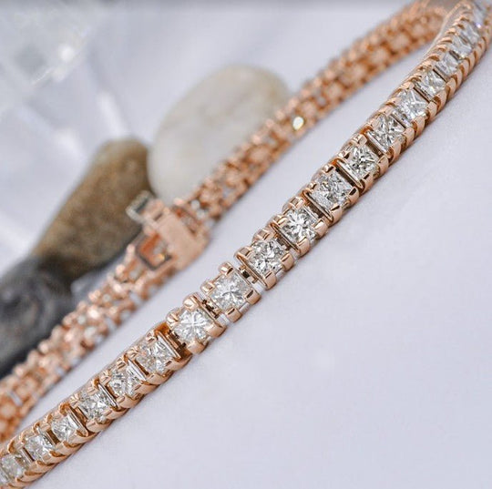 Exquisite 9.00CT Princess Cut Diamond Tennis Bracelet in 14KT Rose Gold