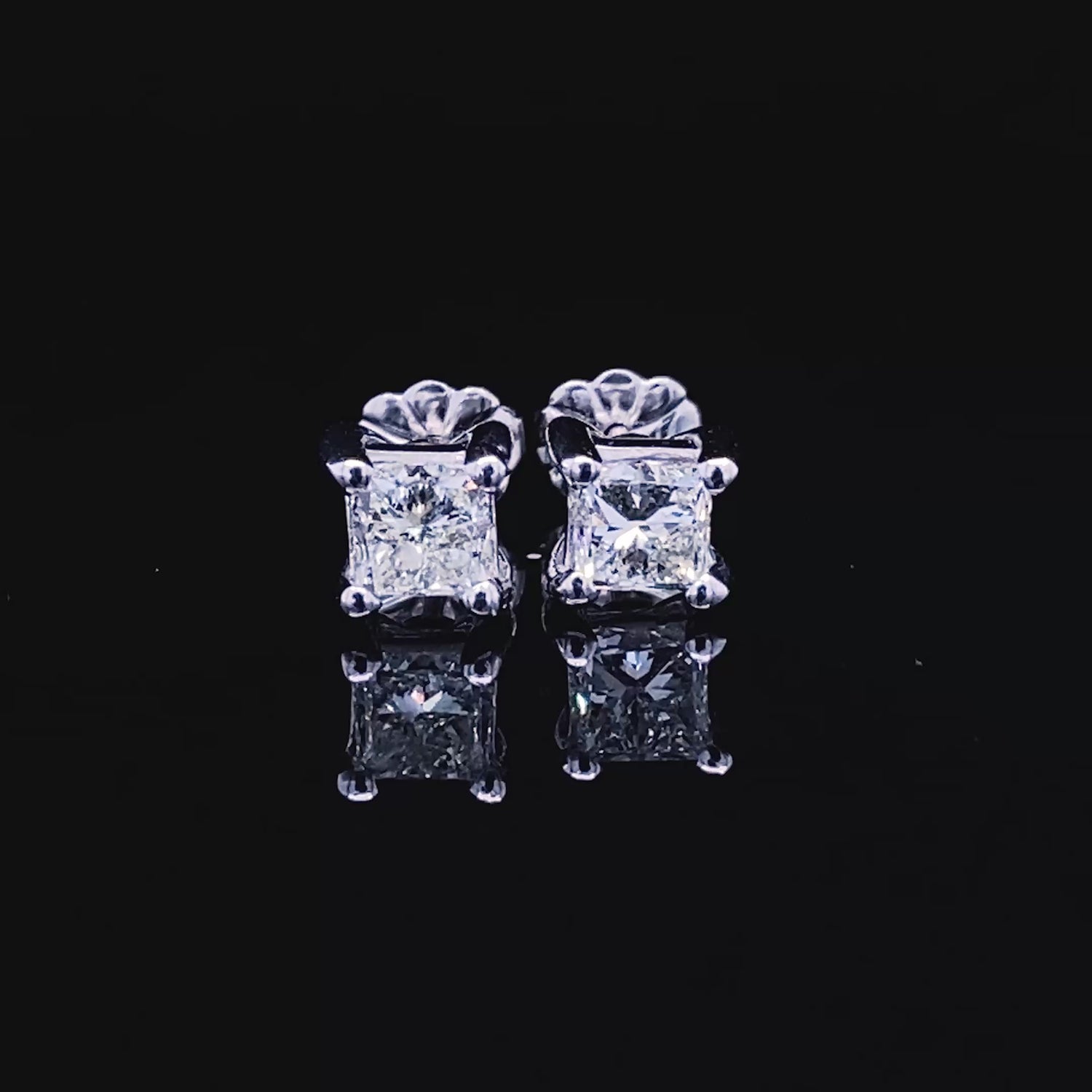 Fashionable 1.50CT Princess Cut Diamond Stud Earrings in Platinum