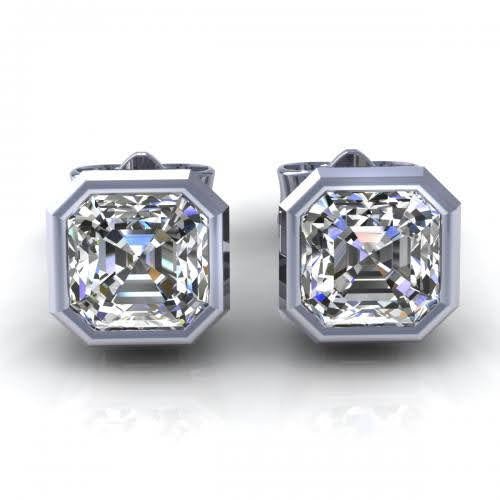 Fashionable 0.50CT Asscher Cut Diamond Stud Earrings in 14KT White Gold - Primestyle.com