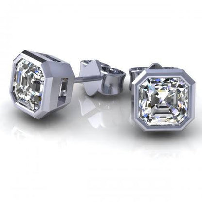 Fashionable 0.50CT Asscher Cut Diamond Stud Earrings in 14KT White Gold - Primestyle.com