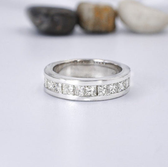 Fashionable 1.10CT Princess Cut Diamond Wedding Band in Platinum