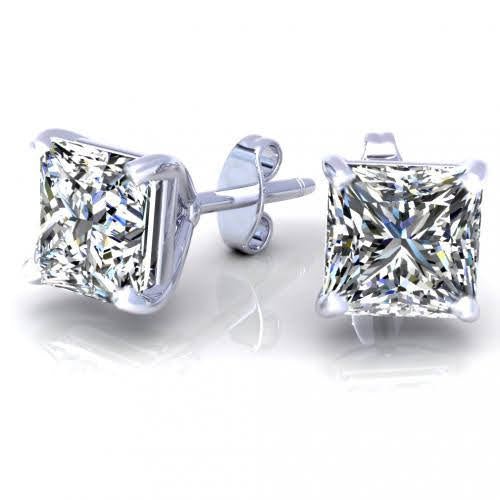 Fashionable 1.50CT Princess Cut Diamond Stud Earrings in Platinum - Primestyle.com