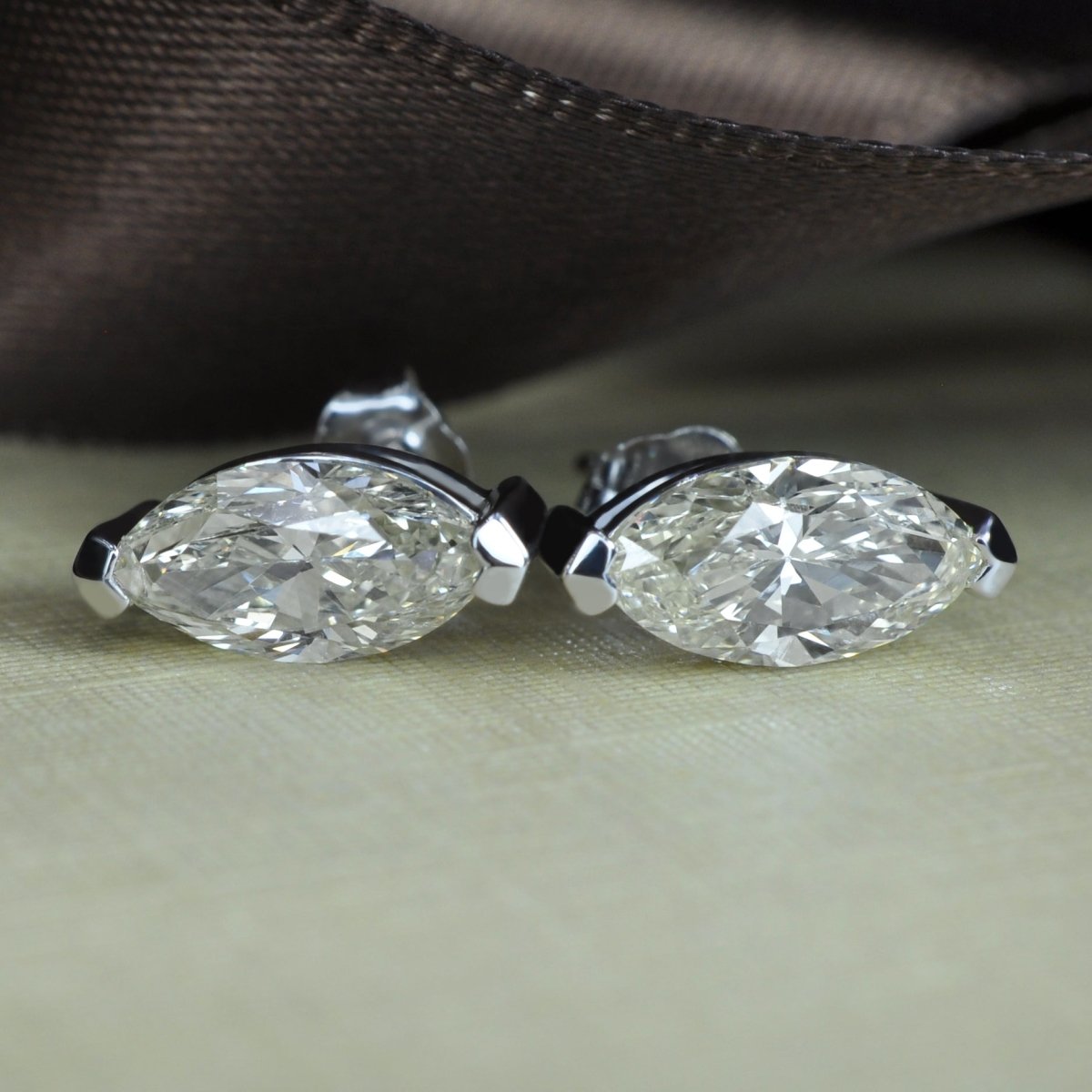 Fashionable 2.00CT Marquise Cut Diamond Stud Earrings in 14KT White Gold - Primestyle.com