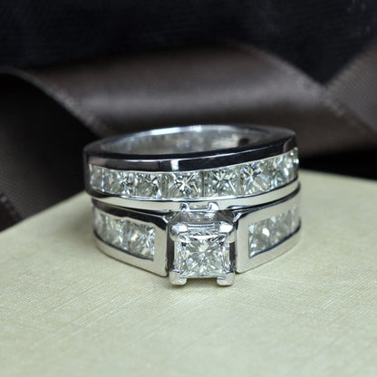 Fashionable 5.90 CT Princess Cut Diamond Bridal Set in 14 KT White Gold - Primestyle.com