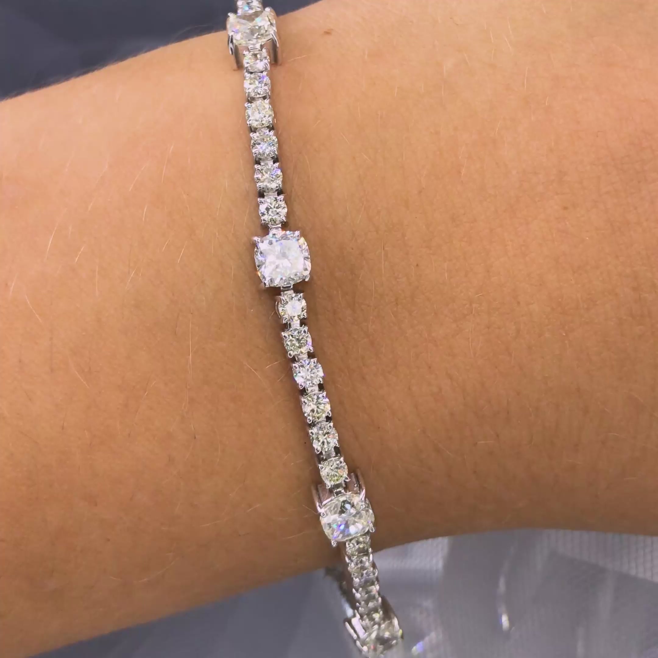 Luxurious 7.00CT Cushion and Round Cut Diamond Tennis Bracelet in 14KT White Gold