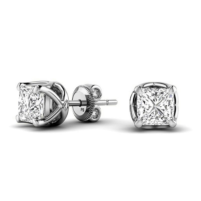 Four-Prong Curved 0.60-5.00 CT Princess Cut Lab Grown Diamonds - Stud Earrings - Primestyle.com